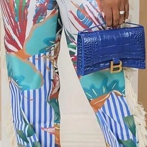 SHEIN Multicolor Tropical Print Wide-Leg Trousers